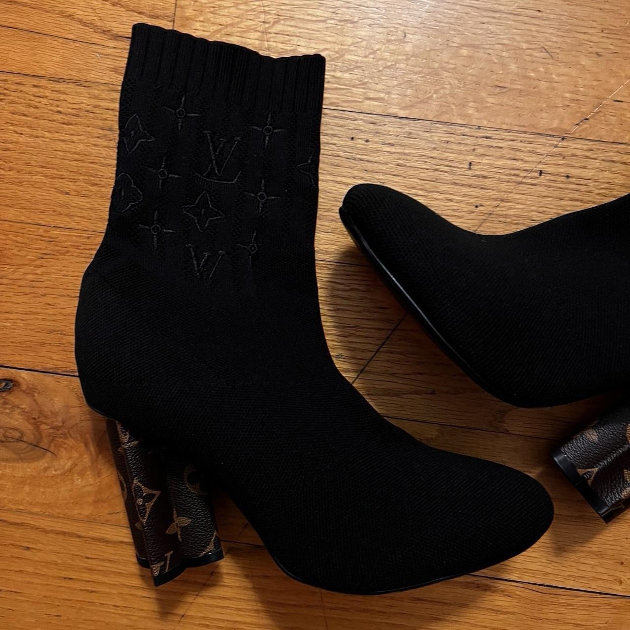 LOUIS VUITTON Silhouette Ankle Boots Sock Boots Monogram EU38 US8 Black Women thumbnail 3