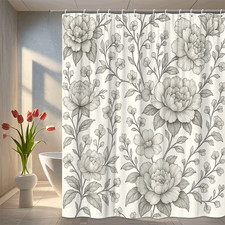 Floral Shower Curtain - Elegant Black and White Design for Bathroom Decor