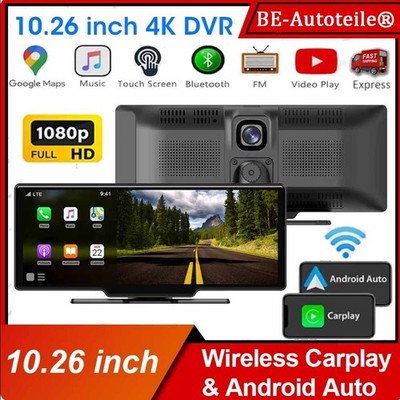 4K 10.26'' Portable Apple Carplay Android Auto Display Vorne Rückfahrkamera BT DE