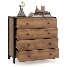 4-Drawer Dresser Modern Chest of Drawers Wooden Storage Dresser Oak
