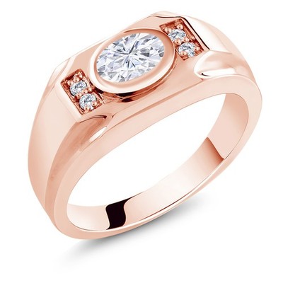 Men's 18K Rose Gold Plated Silver White Moissanite Ring (1.65 Cttw, Gemstone