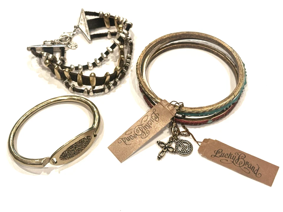 LUCKY BRAND GOLD SILVER LEATHER FAUX TURQUOISE ENAMEL BRACELETS CHARMS LOT 6 LN - Image 4 of 4