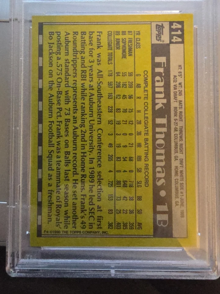 1990 TOPPS FRANK THOMAS NAME ON FRONT #1 DRAFT PICK ROOKIE CARD PSA 9 MINT - Image 2 of 2