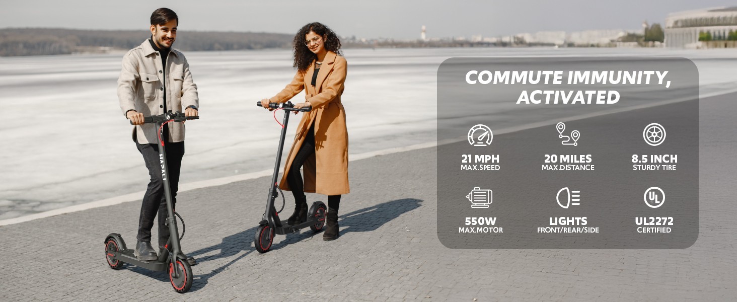 Electric Scooter Adults, Up to 21 MPH, Folding E-Scooter Built-in Side Lights