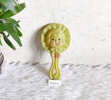 Vintage Baby Face Embossed Celluloid Green Rattle Toy Making Good Sound TOY813