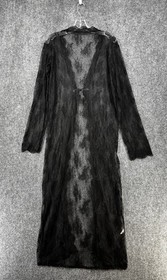 Black Whimsigoth Lace Robe Long Sheer Tie Front Sexy Romantic Womens Medium