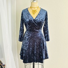 Lulus Navy Blue Crushed Velvet Wrap Mini Dress