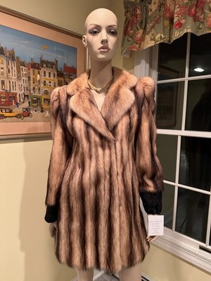 31'' Long Jacket Golden Blonde Fitch German Sable Beaver Real Fur Coat 6/8 Small