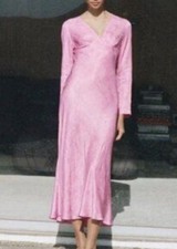 Zara V Neck Jacquard Pink Midi Dress Size S