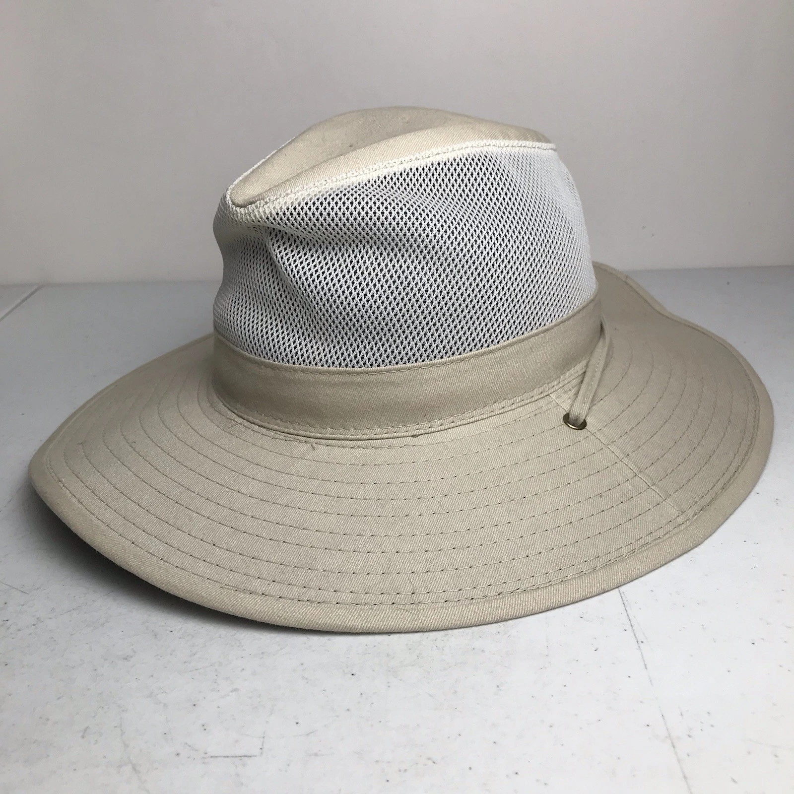Dorfman Pacific Sun Hat Boonie Hat Mesh Leather Strap Unisex Medium Beige