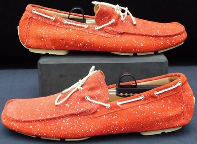 BUGATCHI MEN'S RED PAINT SPLASH LOAFER SUEDE LACE ITALY SHOES SIZE 10 DRIVING
