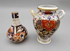 (T) Pair Antique Derby Imari Porcelain Miniature Vases Hand Painted Cobalt Gold