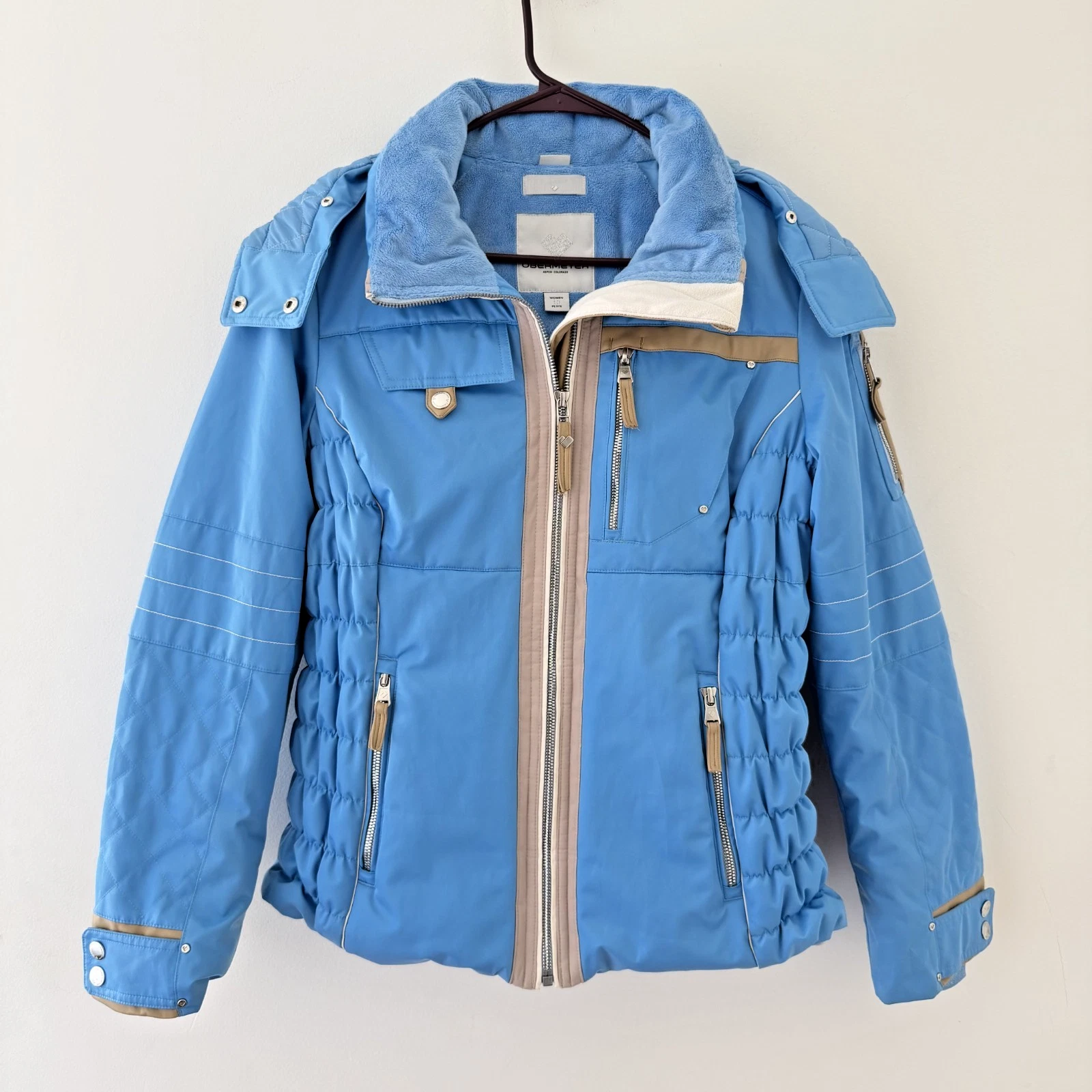 Obermeyer Hadley Ski Jacket Womens 10P Puffer Hooded Apres Y2K Snow Retro Blue