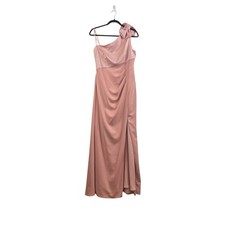 Adrianna Papell Salmon Pink Bow One Shoulder Maxi Dress Size 10 Evening Formal