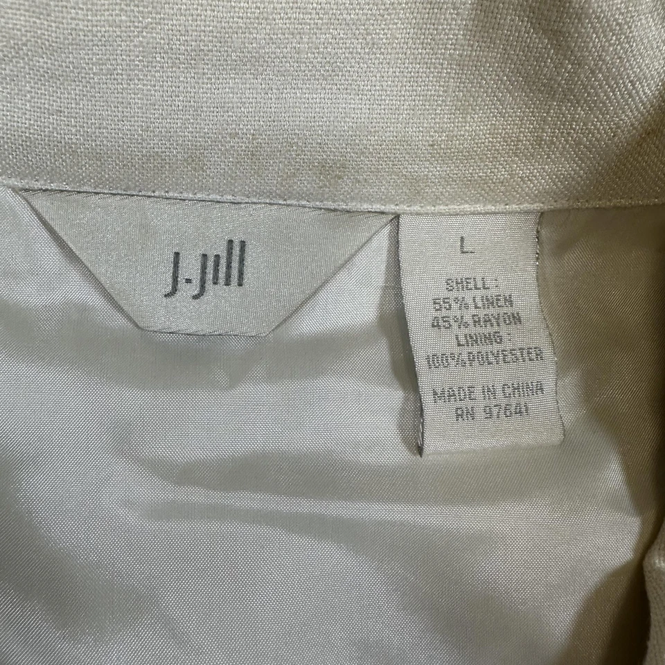 Chaqueta Camisa J. Jill Mujer Grande Marfil Mezcla Lino Forrada Botón Frontal Blazer Foto 3 de 4