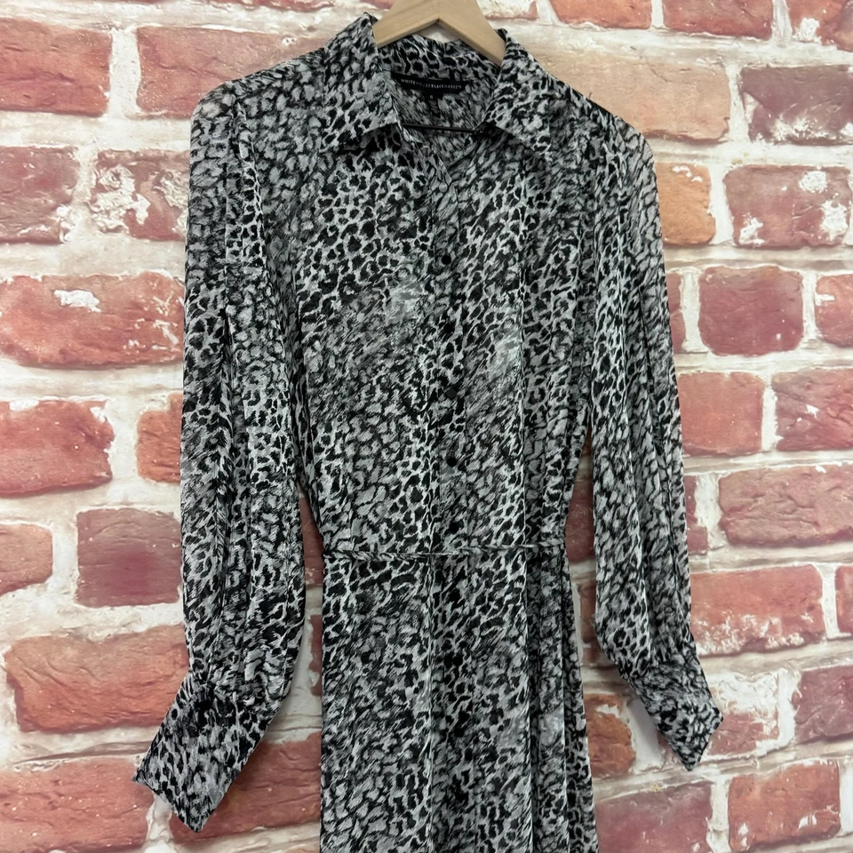White House Black Market Dress Shell Womens 6 Animal Abstract Sheer Slit Sleeves - Image 3 of 4