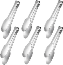 Sunenlyst Kitchen Tongs, 6Pcs Tongs Stainless Steel for Serving 7Inch, Silver 