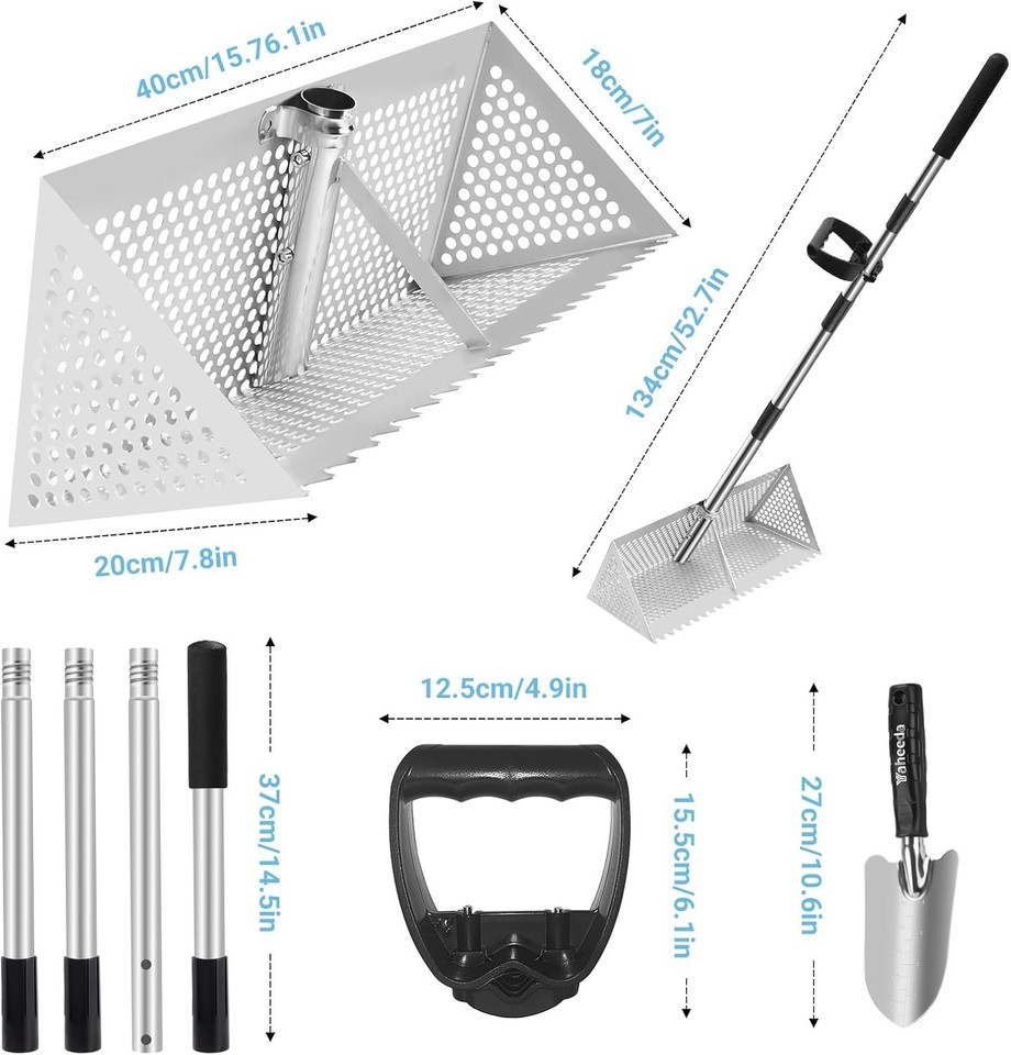 Sand Flea Rake, Detachable Long Handle Sand Sifter Stainless Steel Wide ...