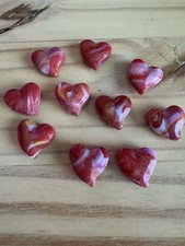 10 RED AND WHITE BEAUTIFUL LAMPWORK HEART BEADS 18 mm - DIY JEWELRY MAKING