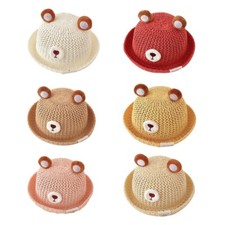 Little Kids Straw Hat Toddler Boys Girls Breathable Sun Hats Bear Ear Decors