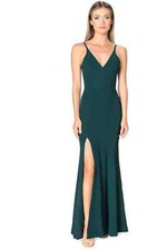 DRESS the POPULATION Pine Iris V-Neck Back Hi-Slit Crepe Maxi Gown L 8/10 NEW