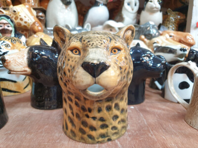 Leopard Figurine Jar Ceramic Pot Jug Milk Syrup Honey Kitchen Collect Home Decor