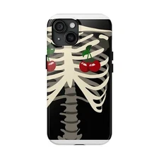 Skeleton Cherry Tough Phone Case - Unique Cell Phone Cover, Trendy Tech