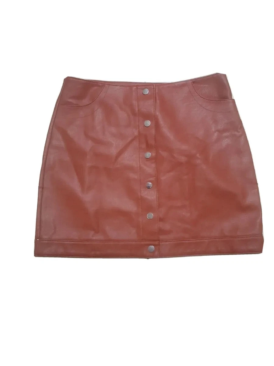 Topshop brown leather clearance skirt
