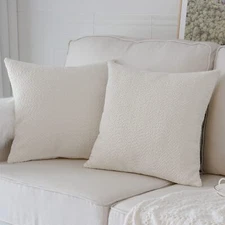 Set of 2 Decorative Boucle Square Throw Pillow Covers Large Comfy Elegant Tex...