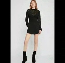 BCBGeneration Black Lace Mock Neck Romper Sz 6 Long Sleeve Party Cocktail Goth