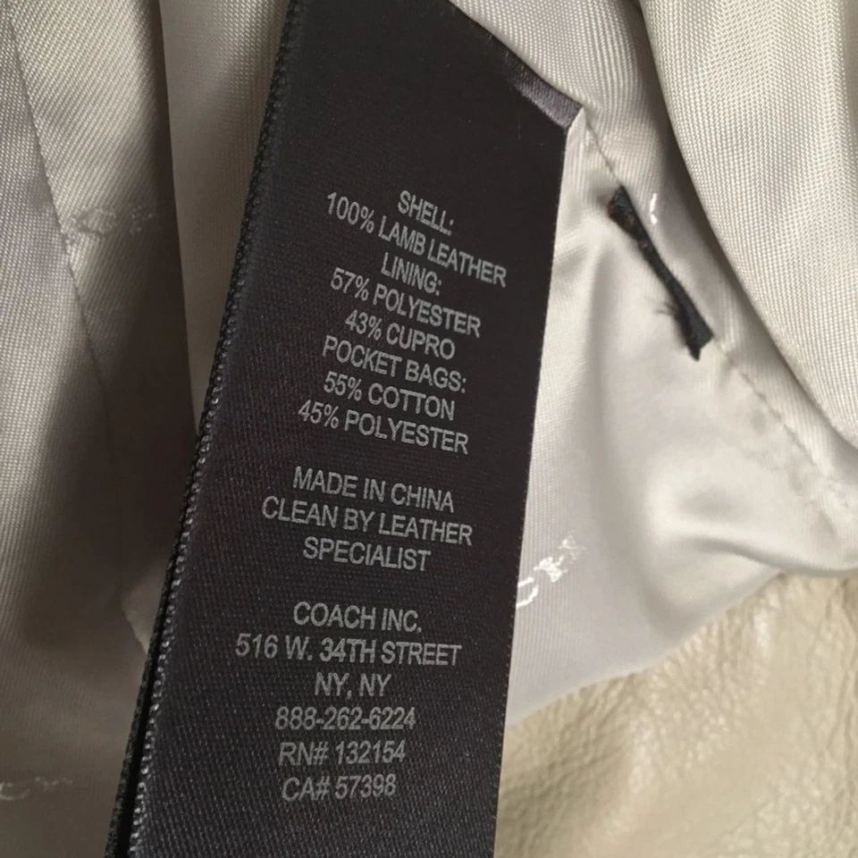 Chaqueta corta Coach asimétrica con cremallera completa para mujer talla L beige 100 % cuero de cordero Foto 3 de 4