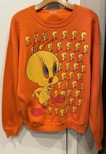 VTG 90s Looney Tunes Tweety Bird All Over Print Sweatshirt Made in USA Large