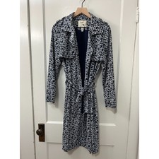 Yumi Outerwear Blue White Yellow Floral Trench Coat With Tie - Womens S (6)