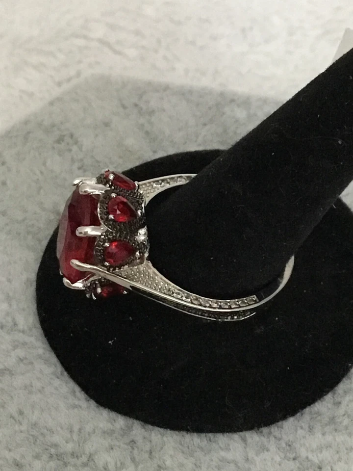 Silver Plated Simulated Ruby/ Diamond Ring New Size R1/2 - Image 4 of 4