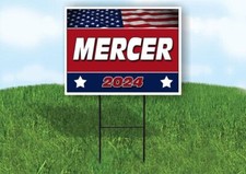 MERCER FLAG RED 2024 18inx24in Yard Road Sign w/ Stand