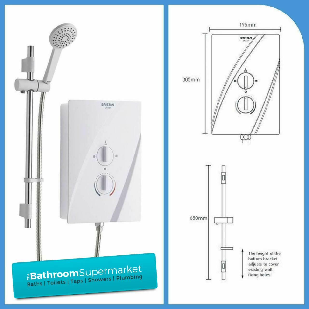 Bristan CHEER 9.5kW Electric Shower 3 Power Settings Complete Shower Kit eBay