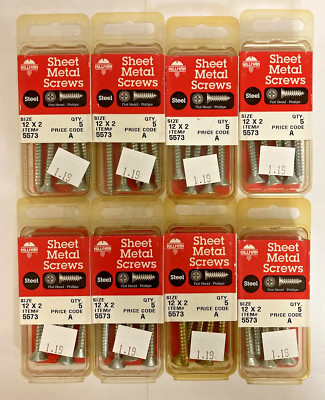 Hillman Sheet Metal Screws  12 x 2'' Flat Head Phillips  # 5573 - 8 Packs