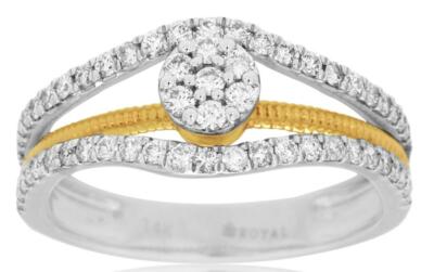 ESTATE .52CT DIAMOND 14KT WHITE & YELLOW GOLD 3D CLUSTER FLOWER FUN LOVE RING