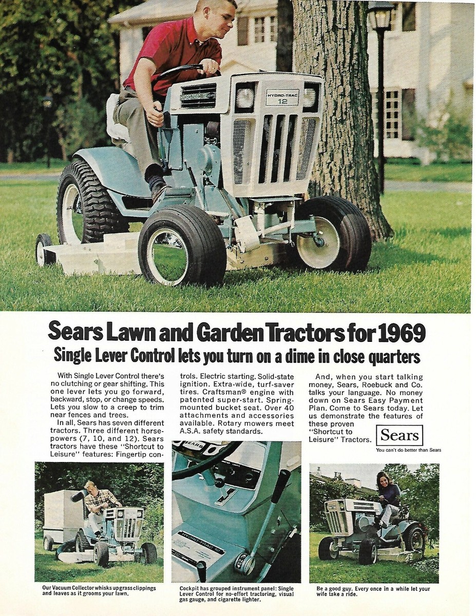 Sears Lawn Garden Tractor Lawnmower 1969 Vintage Print Ad | eBay