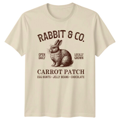 Hase & Co Karottenaufnäher Ostern T-Shirt täglich geöffnet lokal angebaut