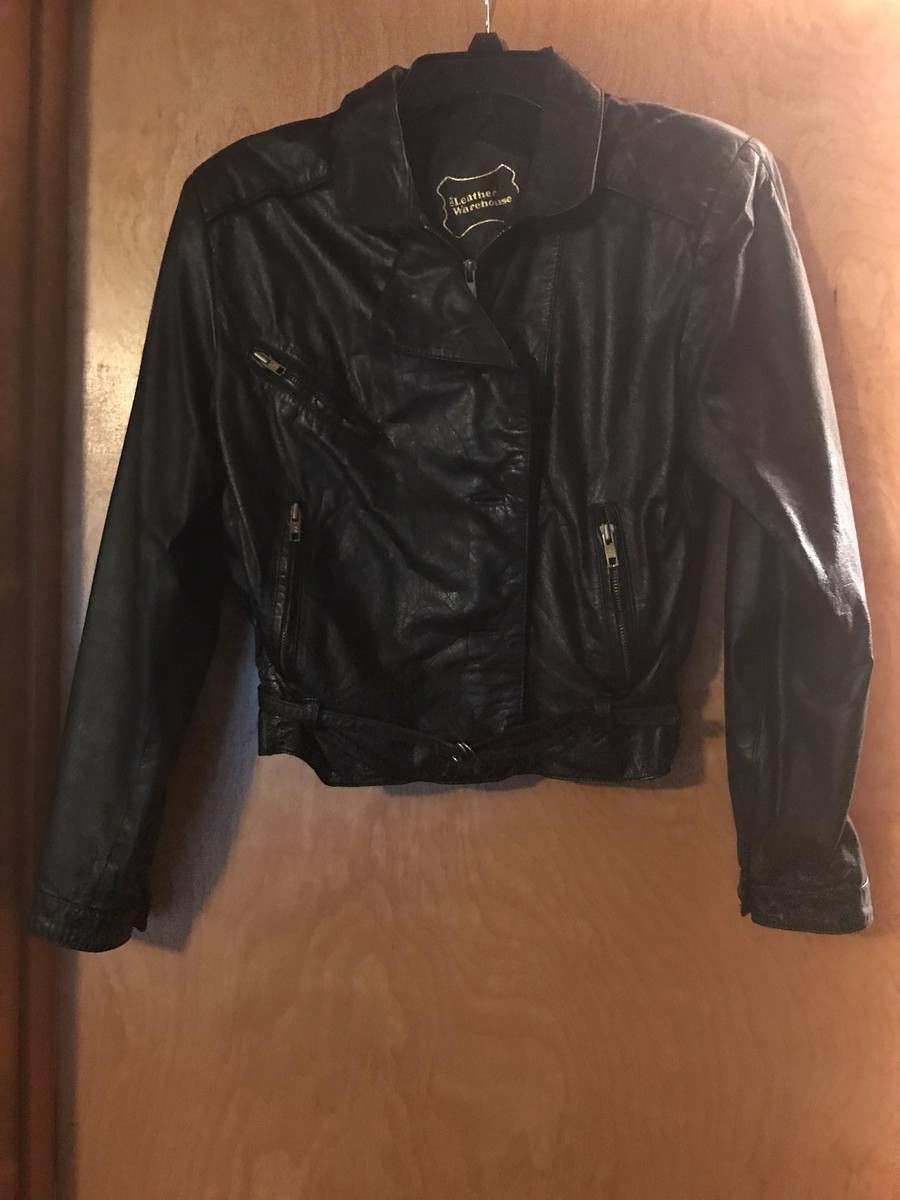 Vintage Leather Warehouse Biker Motorcycle Jacket w/3 zippered