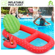 66"L Inflatable Swimming Pool Float PVC Rafts Bed Strawberry Shape Party Lounge