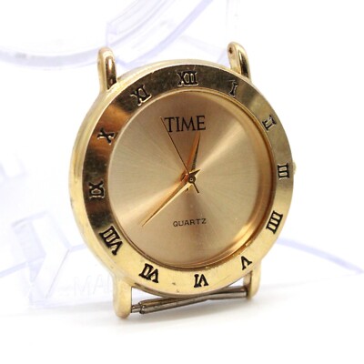 Vintage TIME Watch Face Mens Gold Tone Stainless Steel Classic Quartz Gold  Dial