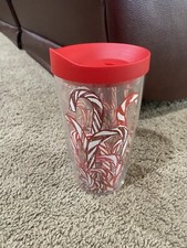 Tervis Tumbler Christmas Candy Cane Design Wrap 16oz Red Lid USA Made Hot/Cold
