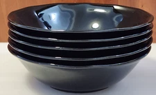 Set Of 5 Stoneware Made in Japan  Salad Cereal Soup Black Glossy  Bowls (H1)