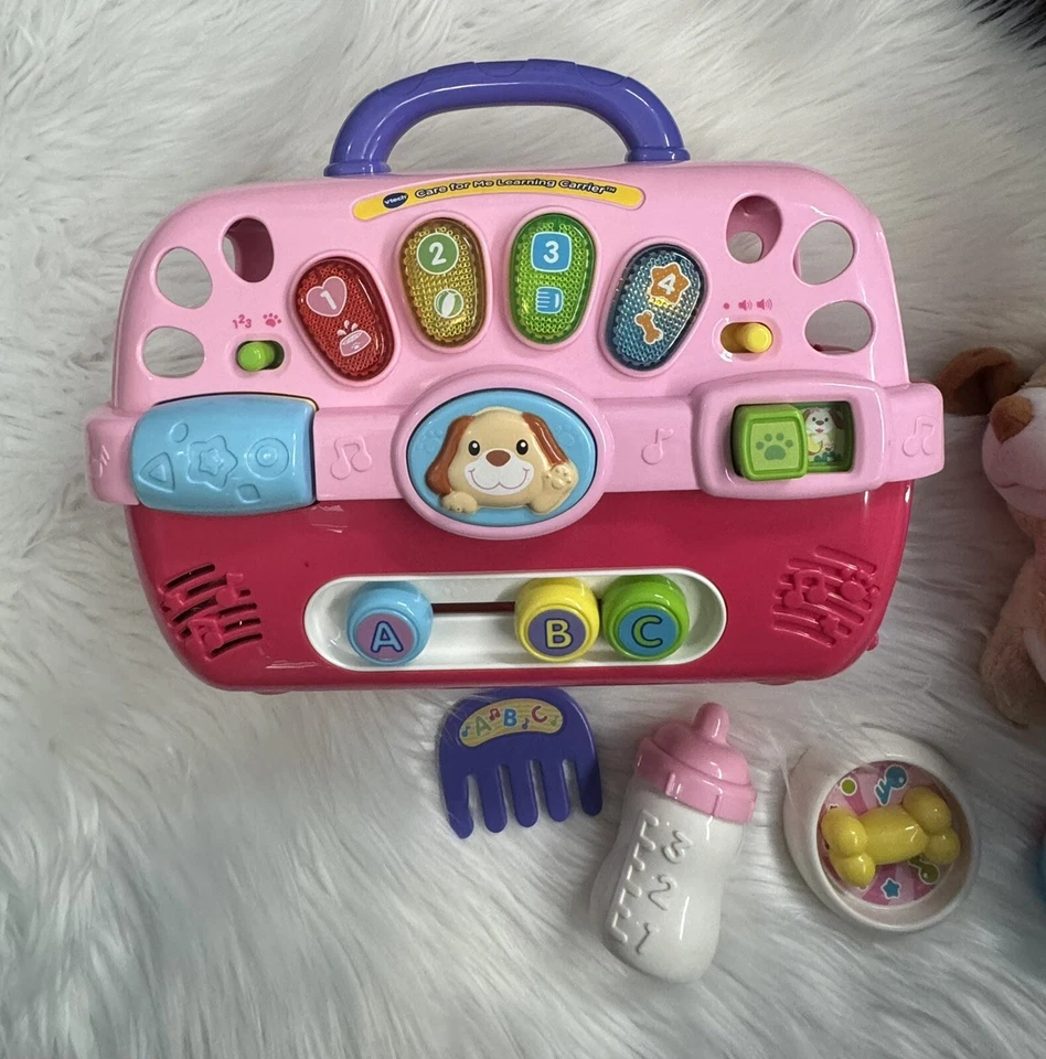 Vtech Care for Me Learning Puppy Carrier Toy Includes Accessories Works Pink Dog - Image 4 of 4