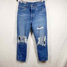 Levi's Women Jeans Sz 26 Dark Wash 501 Distressed High Rise Button Fly Denim
