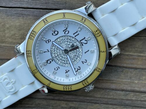 Juicy Couture Wrist Watch White Rubber Band Crystals Accents Face Analog  Watch