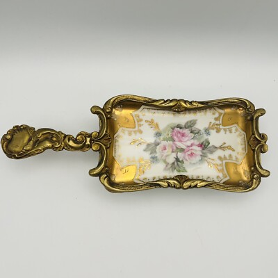 Antique Royal Crown HandPainted Footed Dish Tray W/ Handle 2801/24k Border- Rare