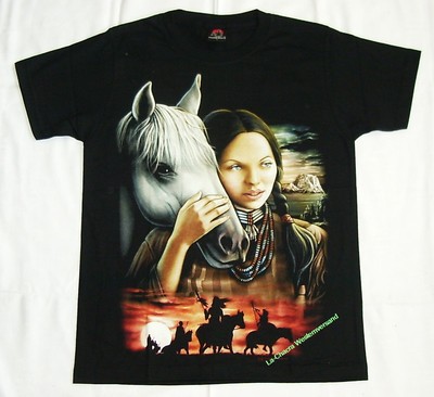  T-Shirt Indianerin Pferd Gr. S M L Western Reiter, Cowboy Ranch Native Indianer